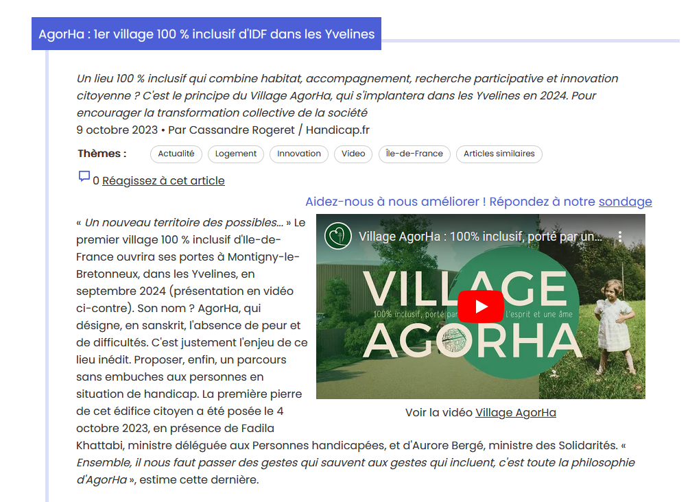 AgorHa : 1er village 100 % inclusif d'IDF dans les Yvelines